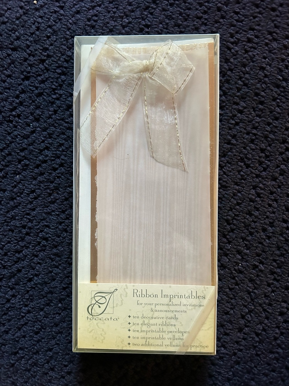 Tocca Trifold Imprintables Cards in Cream with Gold Border and Cream / Gold Bow